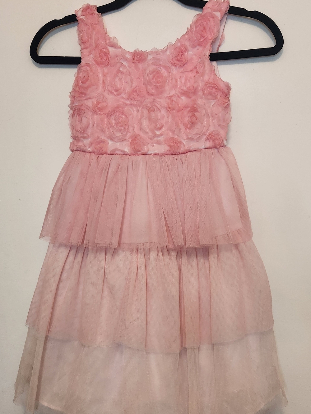 Bonnie Jean Pink Rose Applique Tiered Tulle Dress Size 6x